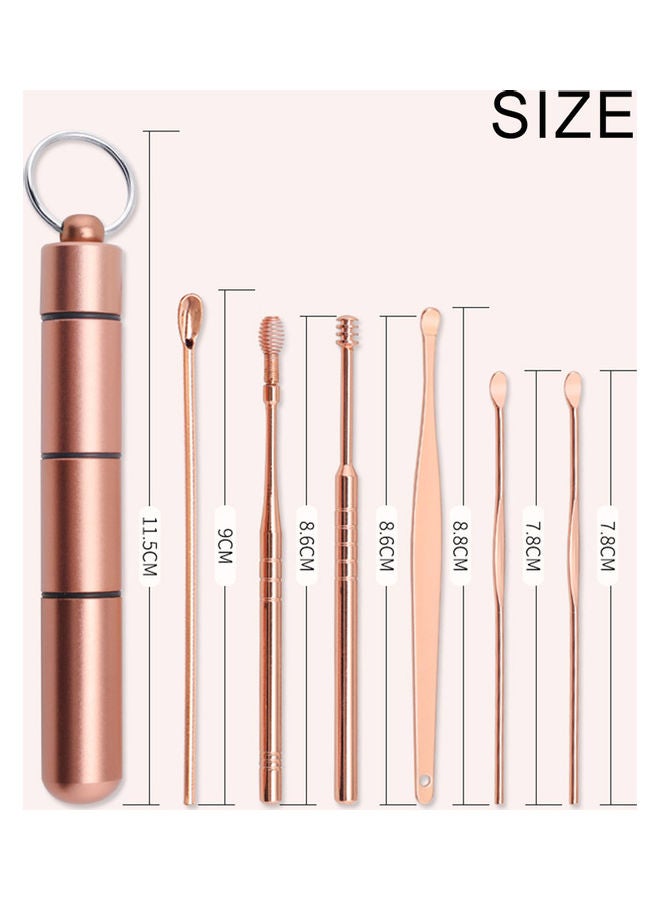Generic 6pcs/set Ear Cleaner Kits Stainless Steel Earpick Wax Remover Curette  Ear Pick Ear Cleaner Spoon Spiral Ear Clean Tool Gold  - Image 3
