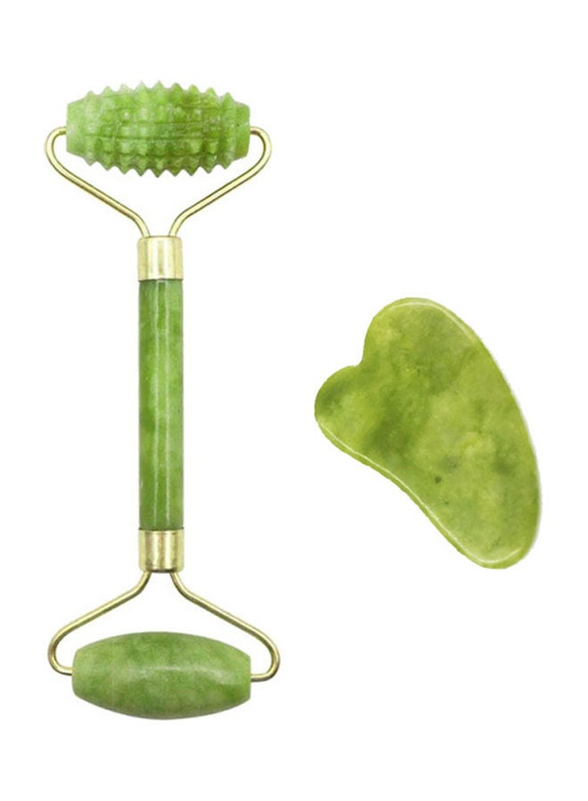 Generic Jade Roller & Gua Sha Board Jade Stone Set Scraping Massage Tools for Facial Skin Care Anti-aging Face Eye Neck Beauty Roller Facial Massager Green  - Image 1