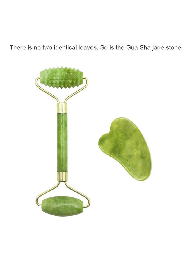 Generic Jade Roller & Gua Sha Board Jade Stone Set Scraping Massage Tools for Facial Skin Care Anti-aging Face Eye Neck Beauty Roller Facial Massager Green  - Image 2