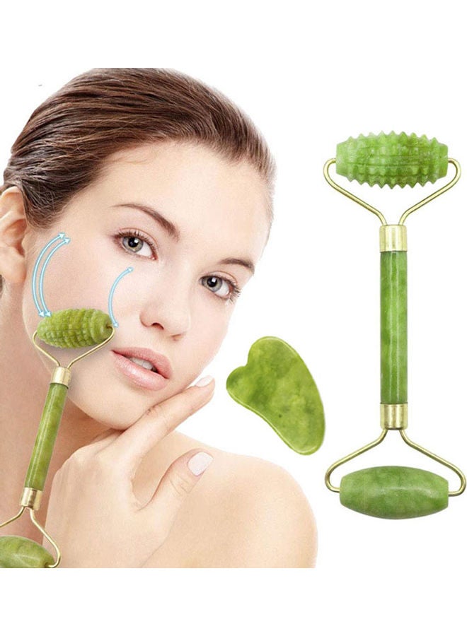 Generic Jade Roller & Gua Sha Board Jade Stone Set Scraping Massage Tools for Facial Skin Care Anti-aging Face Eye Neck Beauty Roller Facial Massager Green  - Image 3
