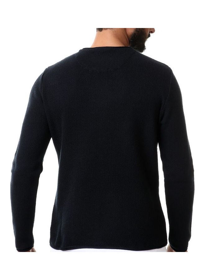 WHITE RABBIT - Solid Round Neck Long Sleeve Pullover Navy Blue - Image 1