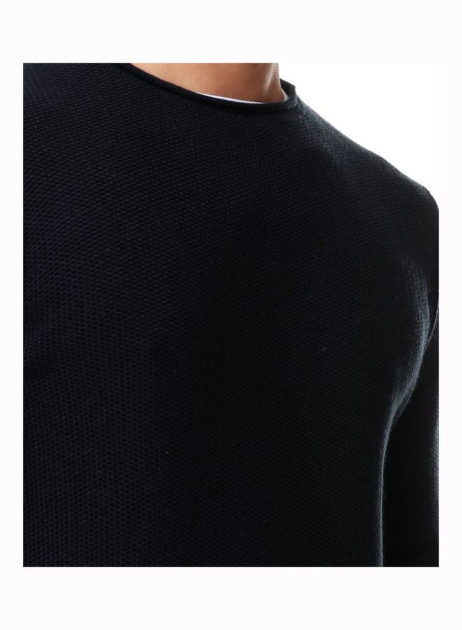 WHITE RABBIT - Solid Round Neck Long Sleeve Pullover Navy Blue - Image 1