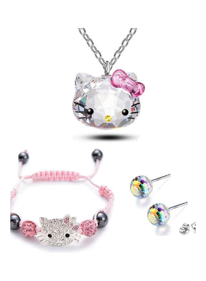Generic - Crystals Necklace, Earrings And Rope Bracelet Kity Set pink - Image 1