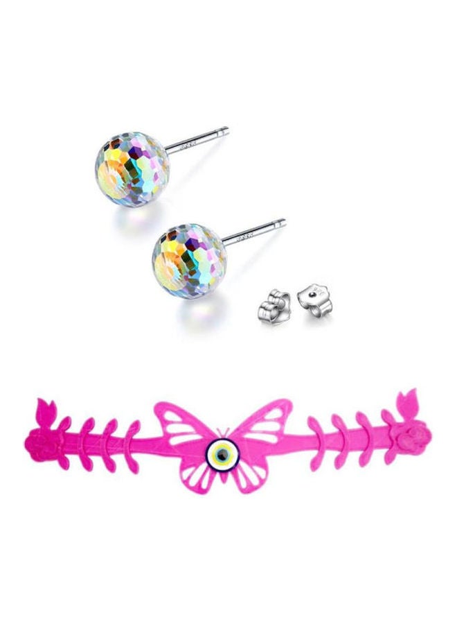 Miracle Empire Mask holder butterfly pink with crystal earrings changes color with light sun pink  - Image 1