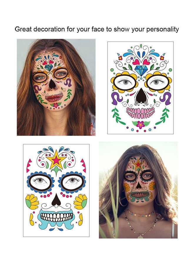 Temporary Tattoo Sticker Terror Halloween Flowers Pattern Eyes Face Stickers Makeup Stage Multicolor - Image 3