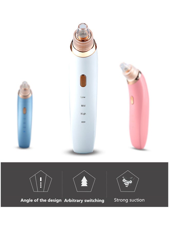 جهاز تجميل لإزالة الرؤوس السوداء وتنظيف البشرة الميتة مزود بمنفذ شحن USB و3 تعديلات و4 رؤوس شفط للإختيار من بينها، لون أزرق - Image 2