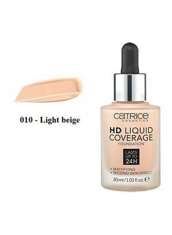 Catrice - Hd Liquid Coverage 010 Foundation 30 ml 010 Light Beige - Image 1