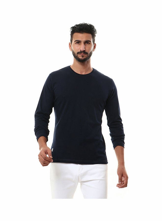 WHITE RABBIT - Solid Round Neck Long Sleeve t-shirt Navy Blue - Image 1