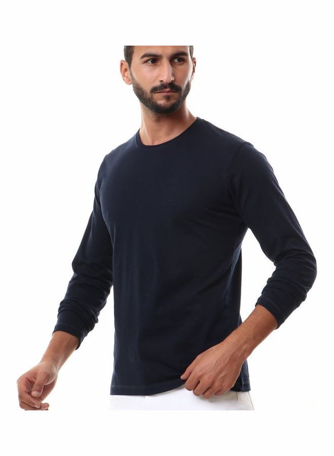 WHITE RABBIT - Solid Round Neck Long Sleeve t-shirt Navy Blue - Image 1
