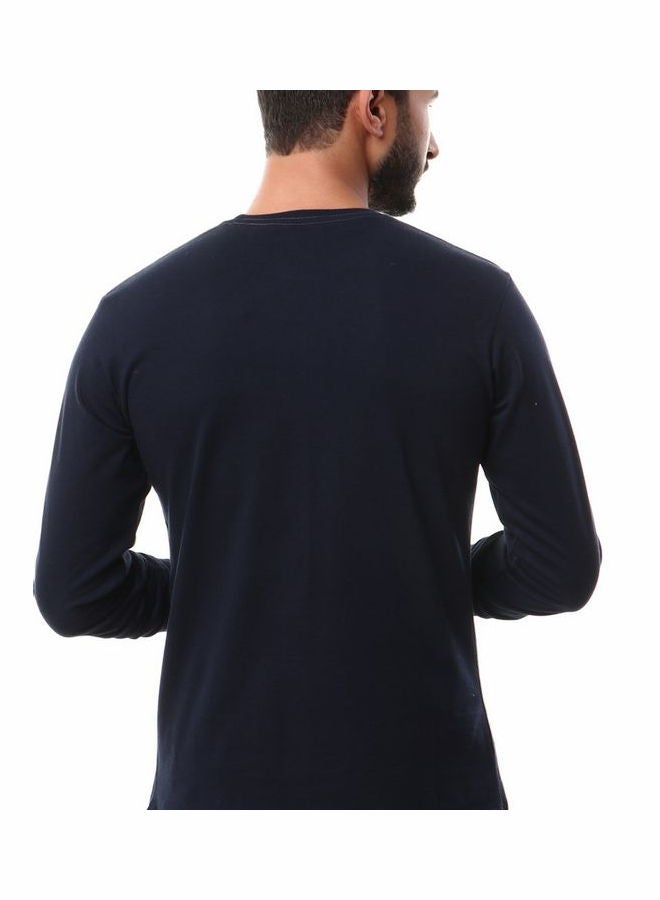 WHITE RABBIT - Solid Round Neck Long Sleeve t-shirt Navy Blue - Image 1