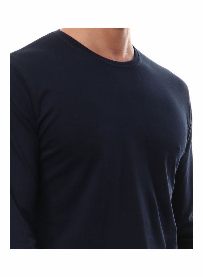 WHITE RABBIT - Solid Round Neck Long Sleeve t-shirt Navy Blue - Image 1
