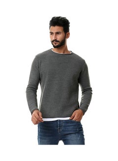 Solid Round Neck Long Sleeve Pullover Grey