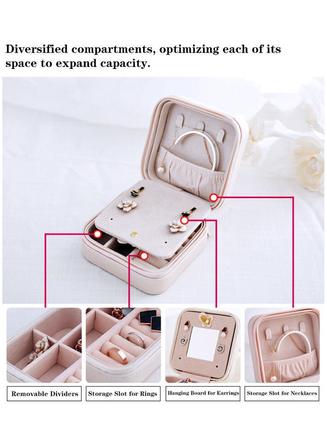 Generic Small Portable Travel Jewelry Box With Mirror Storage Case Organizer For Rings Earrings Necklace Pink  - Image 3