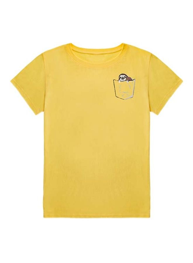 Sloth Embroidered T-Shirt Yellow/Brown 