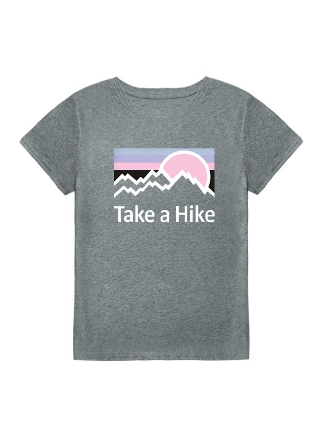 Take A Hike Printed T-Shirt Grey/Pink/White