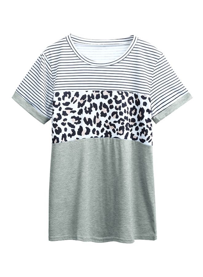 Leopard Printed T-Shirt Light Grey/Black/White - Image 1