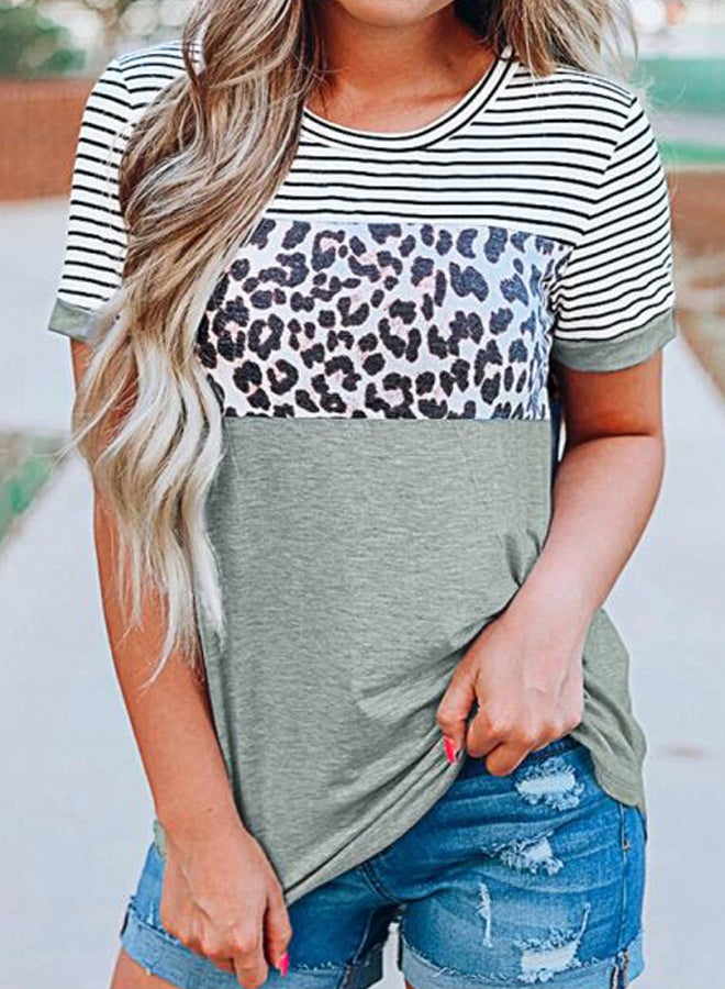 Leopard Printed T-Shirt Light Grey/Black/White - Image 3