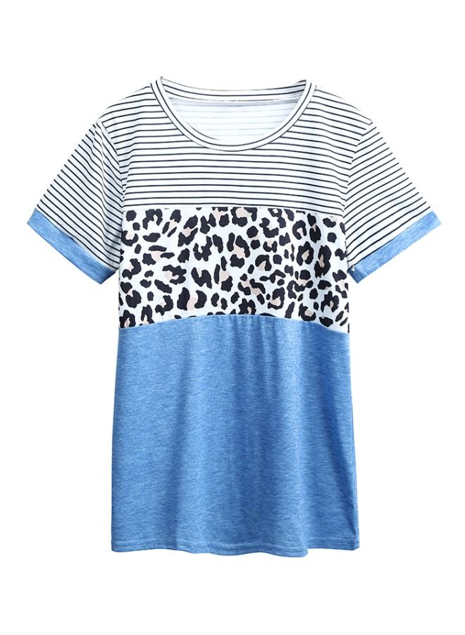 Leopard Printed T-Shirt Light Blue/Black/White - Image 1