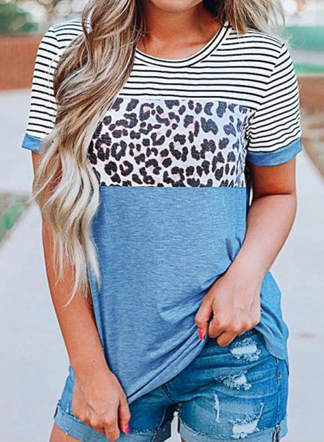 Leopard Printed T-Shirt Light Blue/Black/White - Image 3