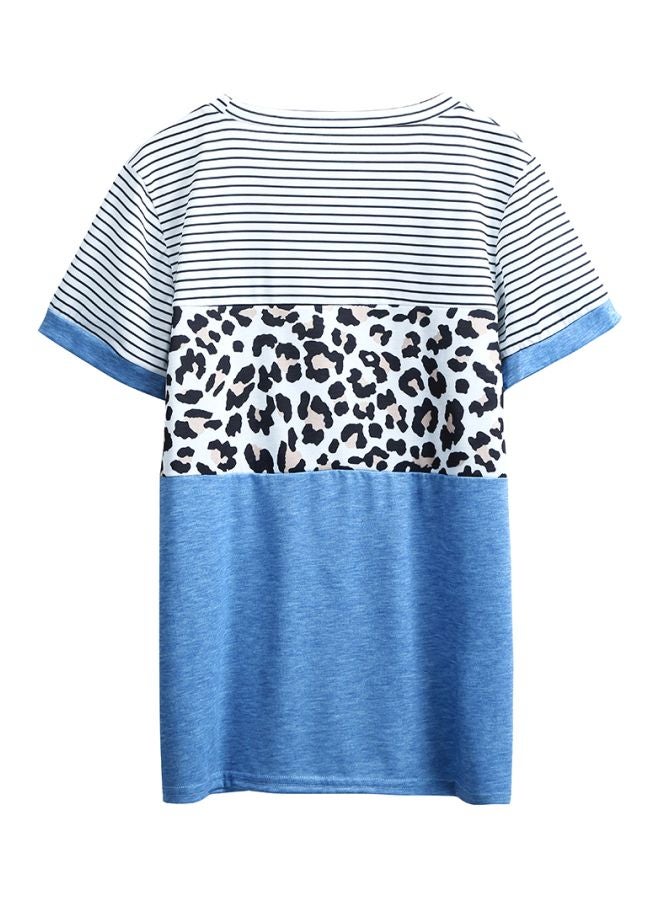 Leopard Printed T-Shirt Light Blue/Black/White - Image 2