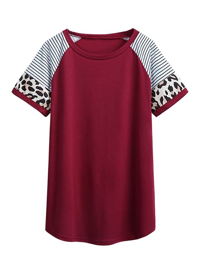 Leopard Printed T-Shirt Burgundy/White/Black - Image 1