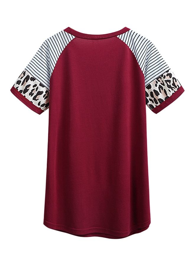 Leopard Printed T-Shirt Burgundy/White/Black - Image 2