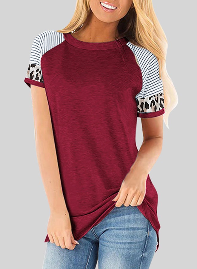 Leopard Printed T-Shirt Burgundy/White/Black - Image 4