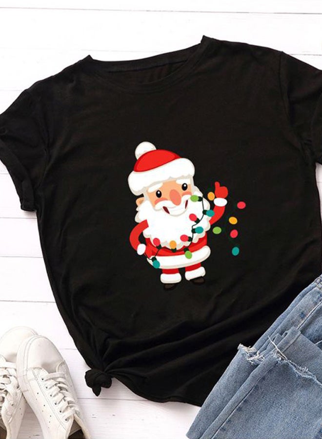 Santa Claus Printed T-Shirt Black/White/Pink - Image 2