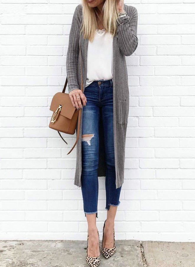 Generic - Knitted Open Front Cardigan Grey - Image 1