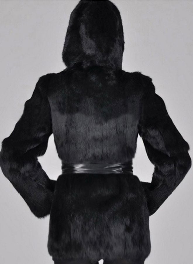 Solid Fluffy Coat Black - Image 2