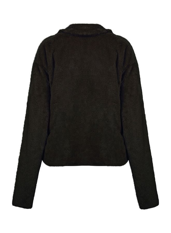 Solid Fluffy Jacket Dark Coffee - Image 2