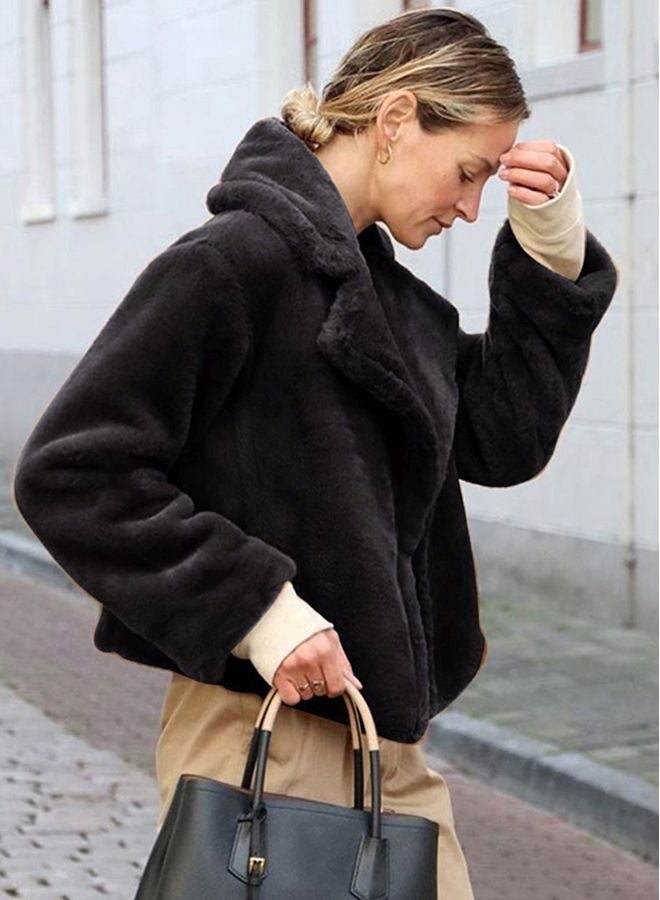 Solid Fluffy Jacket Dark Coffee - Image 4
