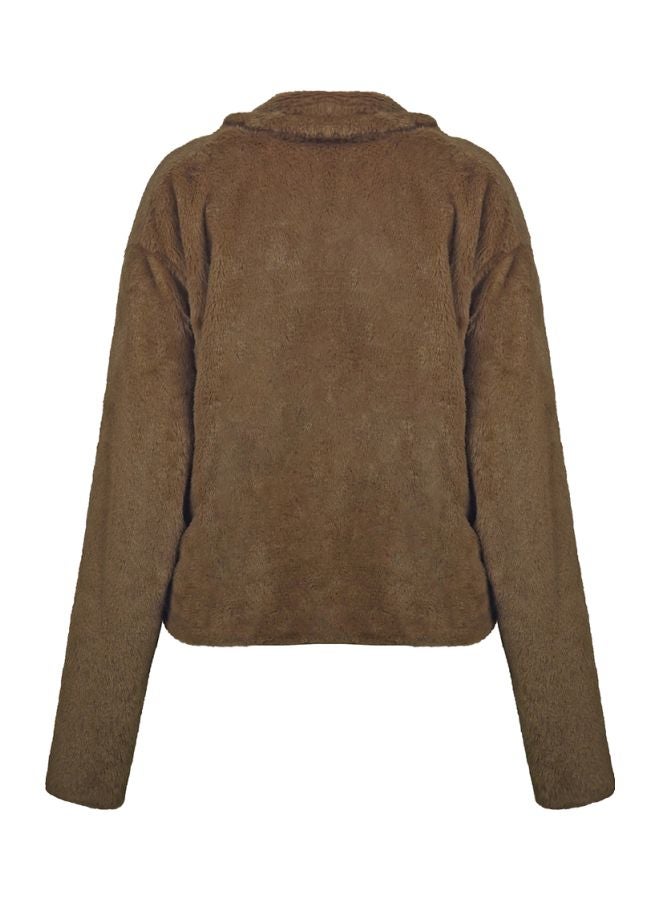 Solid Fluffy Jacket Light Coffee - Image 2