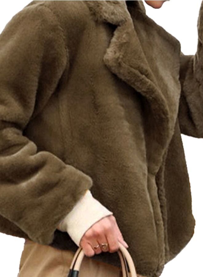 Solid Fluffy Jacket Light Coffee - Image 3