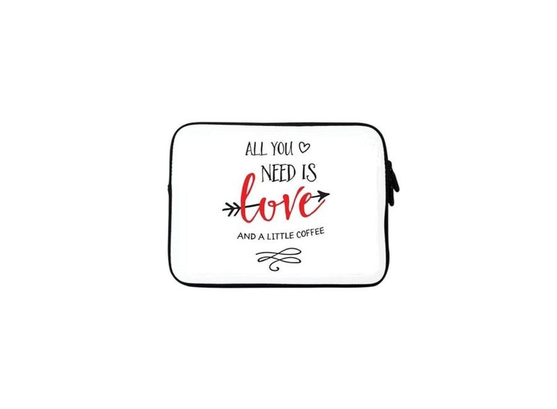 Stylizedd All You Need Is A Little Love Premium Designer Sleeve With Strap For 15-Inch Laptop White/Black/Red - Image 1