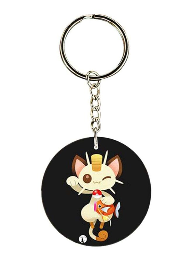 BP Double Sided Pokemon Printed Keychain Black/Beige/Silver