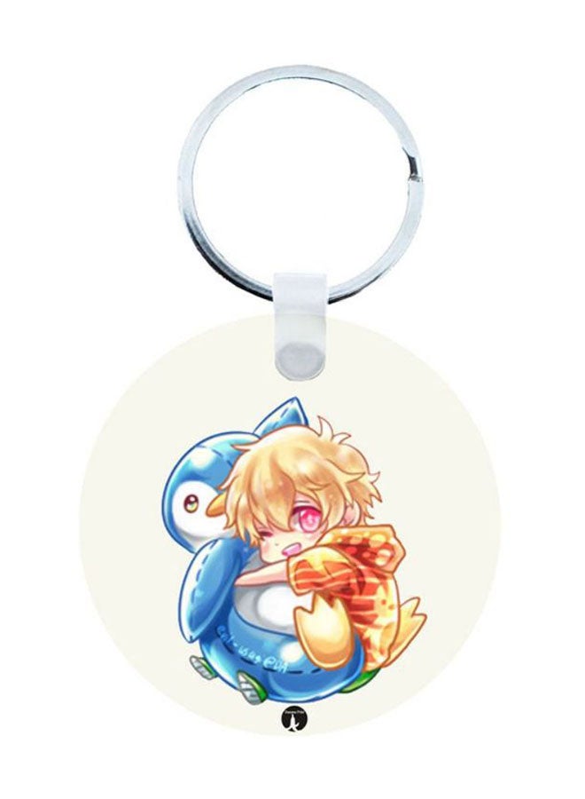 بي بي سلسلة مفاتيح وقلادة 2 في 1 مزينة بطباعة حرة أبيض/أزرق/بيج - Image 1