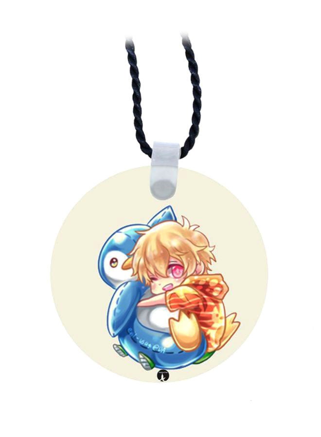 بي بي سلسلة مفاتيح وقلادة 2 في 1 مزينة بطباعة حرة أبيض/أزرق/بيج - Image 2