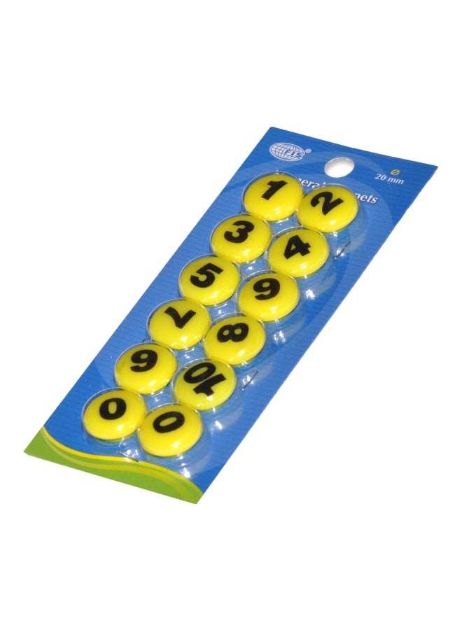 إف اي أس  مجموعة مغناطيسات بتصميم أرقام من 12 قطعة أصفر
