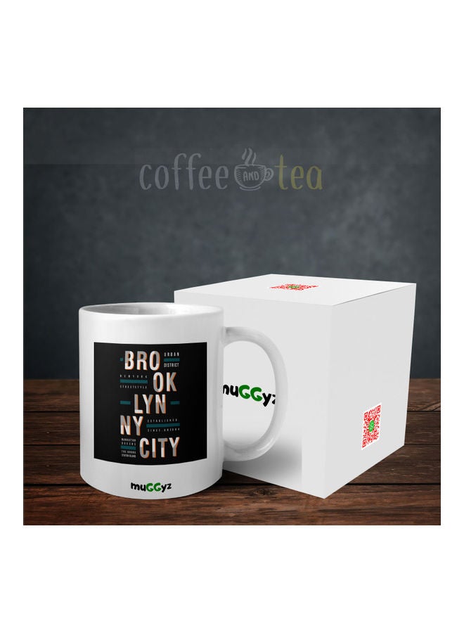 muGGyz Brooklyn City Printed Ceramic Coffee Mug White/Black/Blue - Image 3