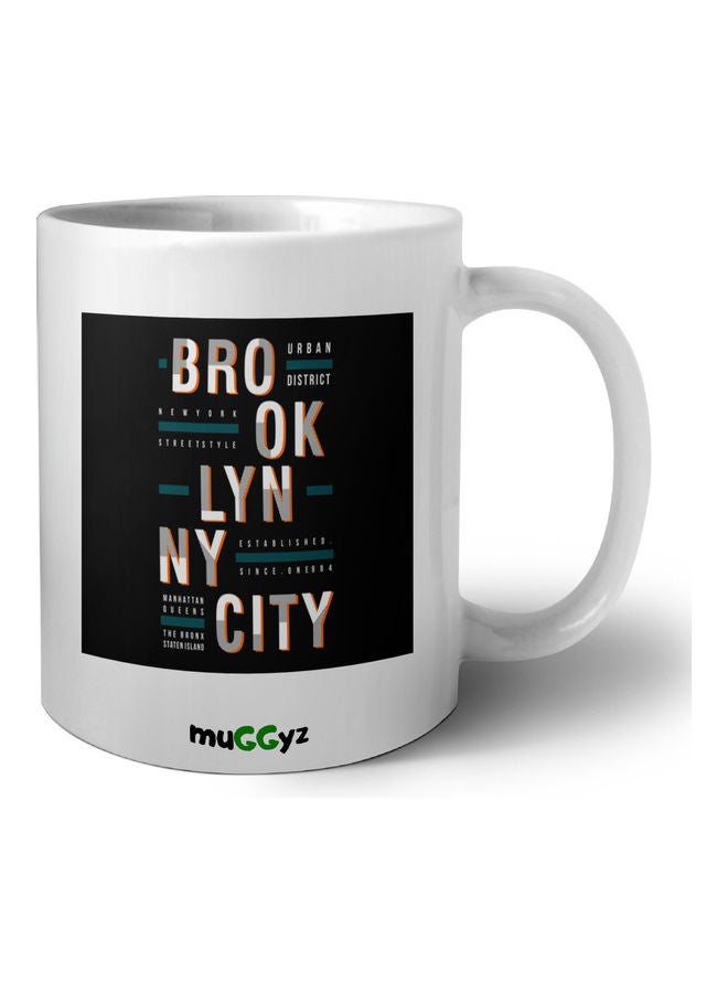 muGGyz Brooklyn City Printed Ceramic Coffee Mug White/Black/Blue - Image 1