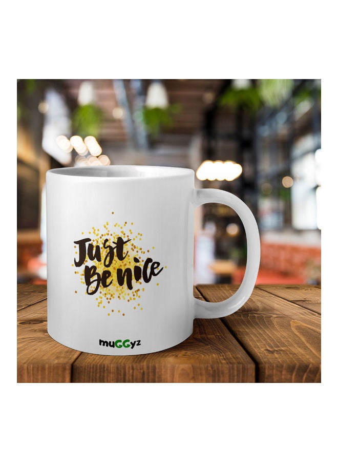 muGGyz Just Be Nice Printed Ceramic Coffee Mug White/Brown/Yellow - Image 2