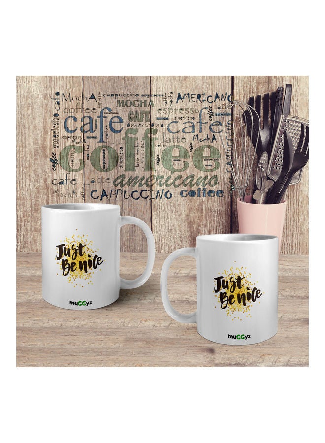 muGGyz Just Be Nice Printed Ceramic Coffee Mug White/Brown/Yellow - Image 4