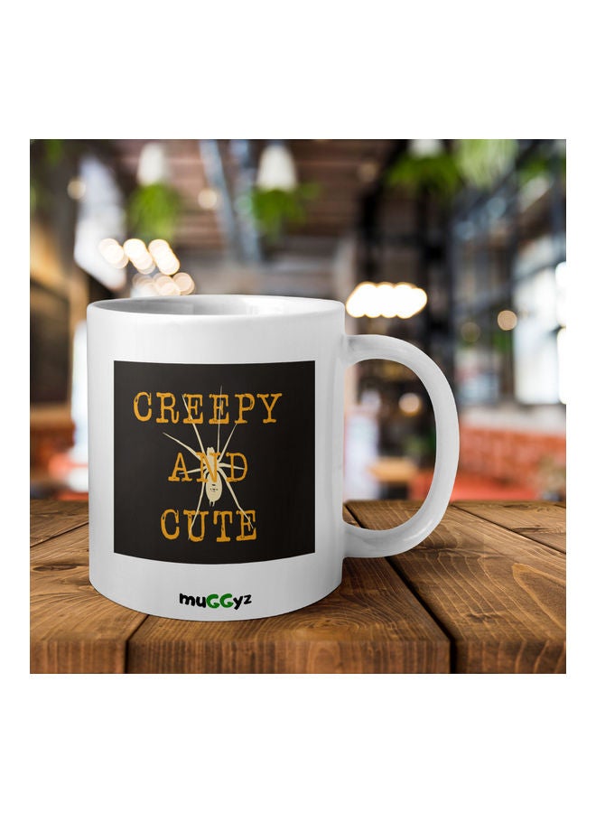muGGyz Creepy And Cute Printed Ceramic Coffee Mug White/Black/Orange - Image 2
