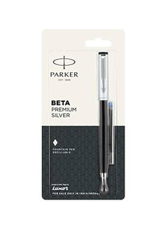 PARKER 2-Piece Beta Premium Fountain Pen With Ink Refill Black/Silver  - Image 1