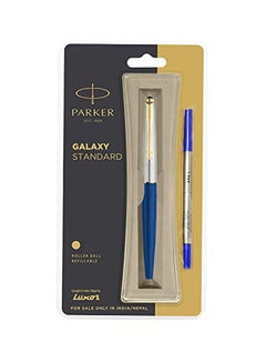 PARKER 2-Piece Galaxy Standard Roller Ball Pen With Refill Blue/Silver/Gold  - Image 1