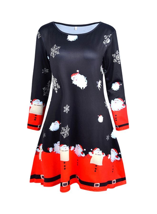 Christmas Printed Dress Black/White/Red - Image 1