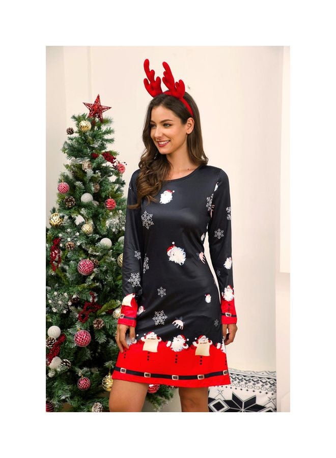 Christmas Printed Dress Black/White/Red - Image 3