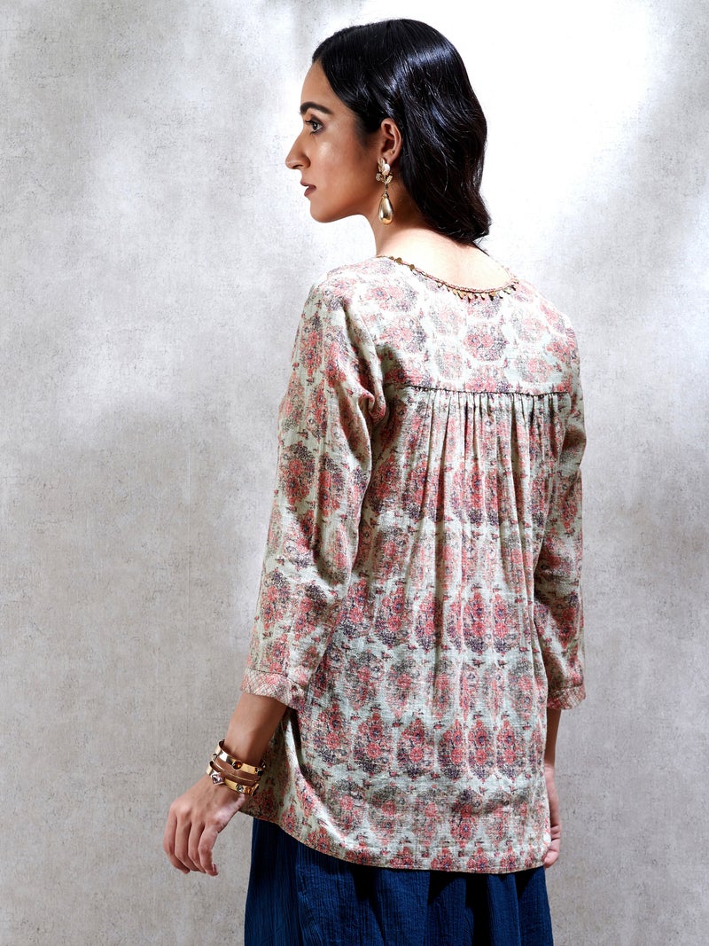 RITU KUMAR V-Neck 3/4 Sleeves Floral Printed Kurti Multicolour  - Image 2