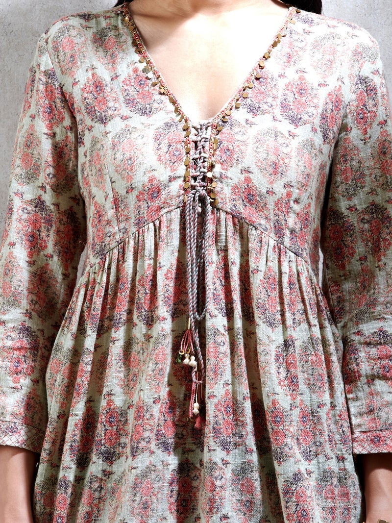 RITU KUMAR V-Neck 3/4 Sleeves Floral Printed Kurti Multicolour  - Image 5